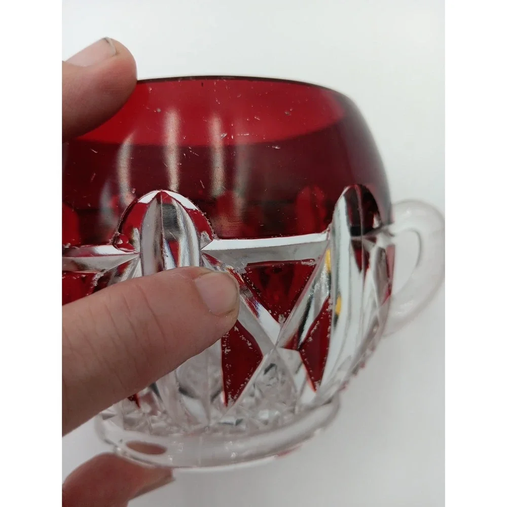 VTG Triple Triangle Ruby Stained Doyle & Co 876‎ EAPG Sugar Bowl Antique